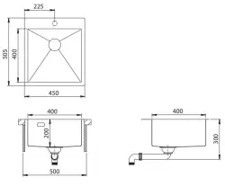 Cuțitul de bucătărie Ausmann Turt, cu chiuvetă din cupru de 450x505mm, cu gaură pentru robinet, poate fi montat sub blat sau suprapus. 1208956959