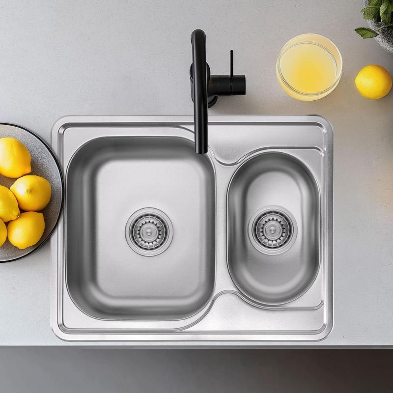 Chiuveta de bază Ausmann Basic din oțel inoxidabil, reversibilă, 1,5 cuva, dimensiuni 63x50 cm, inclusiv sifon 1208956969.