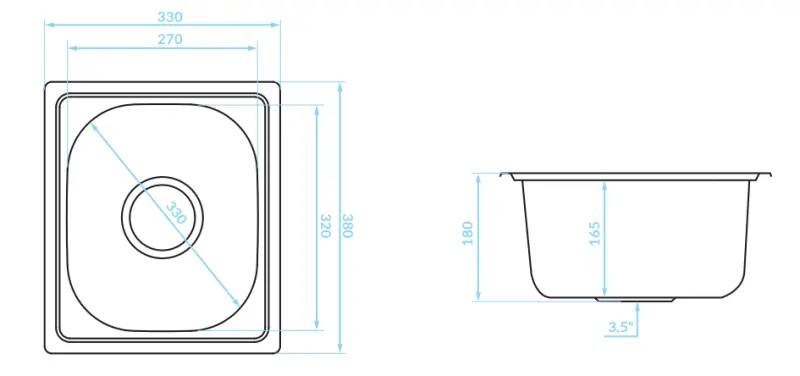 Chiuveta de suprafață mică din oțel inoxidabil Ausmann Basic, 33x38 cm, inclusiv sifon 1208956972.