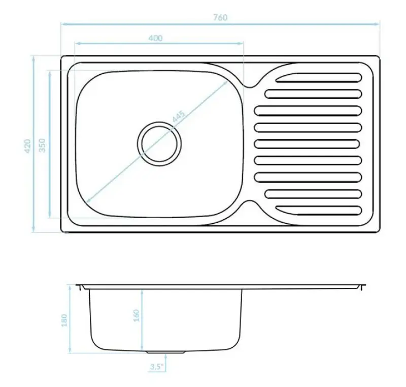 Chiuveta de montaj pe suprafață Ausmann Basic din oțel inoxidabil, cu scurgere reversibilă, 76x42 cm, inclusiv sifon. 1208956978.