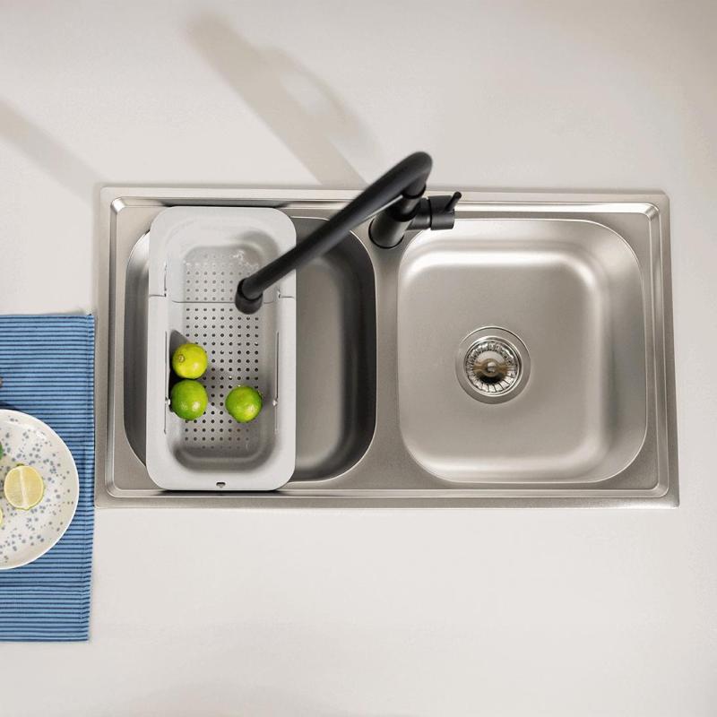 Chiuvetă dublă de suprafață Ausmann Basic din oțel inoxidabil, 78x43 cm, inclusiv sifon. 1208956995.