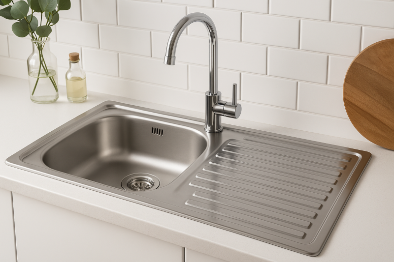 Chiuveta de bază Ausmann Basic din oțel inoxidabil cu scurgere reversibilă, 75x40 cm, inclusiv sifon 1208956996.