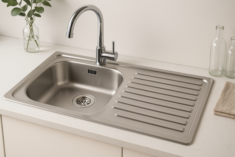 Chiuveta de bază Ausmann Basic din oțel inoxidabil cu scurgere reversibilă, 75x40 cm, inclusiv sifon 1208956996.