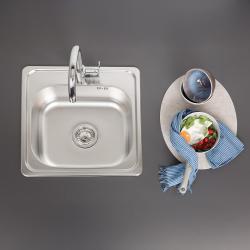 Chiuvetă de suprafață Ausmann Basic din oțel inoxidabil, 48x48 cm, cu gaură pentru robinet și sifon inclus, cod 1208957000.