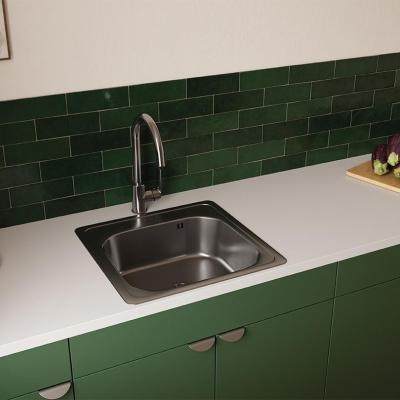 Chiuvetă de suprafață Ausmann Basic din oțel inoxidabil, 48x48 cm, cu gaură pentru robinet și sifon inclus, cod 1208957000.