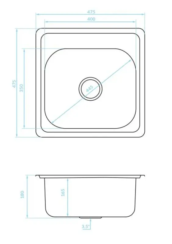 Chiuvetă de suprafață Ausmann Basic din oțel inoxidabil, 48x48 cm, cu gaură pentru robinet și sifon inclus, cod 1208957000.