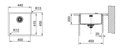 Franke Mythos Masterpiece BXM 210.40 PVD Aur Chiuvetă 400x410mm Montare la Nivel și Sub Blat 127.0674.582