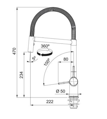 Franke Active Semi Pro negru Baterie de bucătărie cu coloană și arc și funcție de pulverizare 115.0653.409