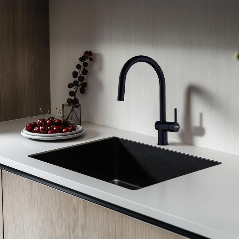 Franke Active J Robinet de bucătărie negru mat cu duză extensibilă 115.0653.404