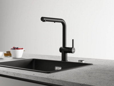 Franke Active L Robinet de bucătărie negru mat cu duș manual retractabil 115.0653.382