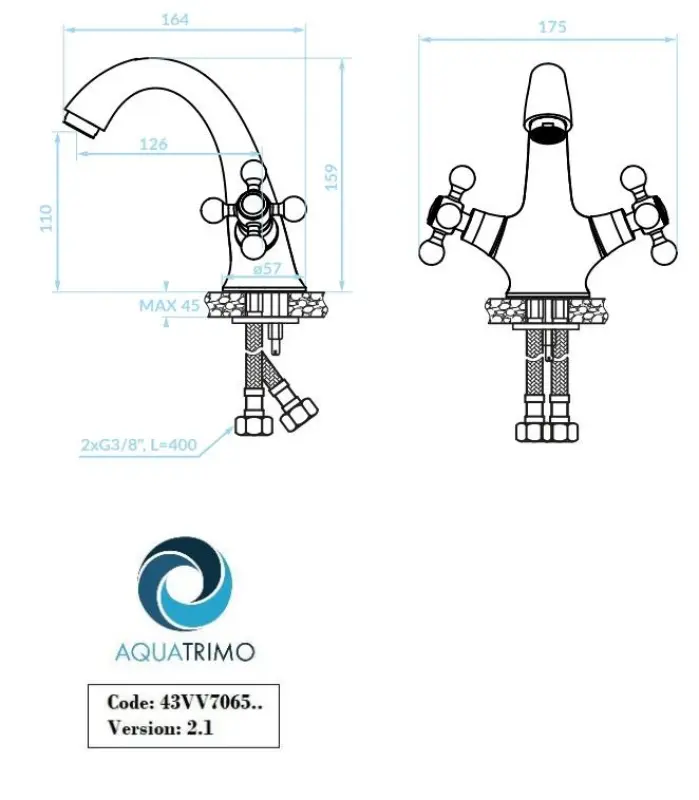 AquaTrimo Vivaldi clasică cromată Robinet baie inclusiv dop de bazin 43VV7065CM