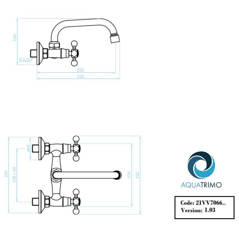 AquaTrimo Vivaldi robinet de bucătărie clasic de perete cu duză superioară crom 21VV7066CM