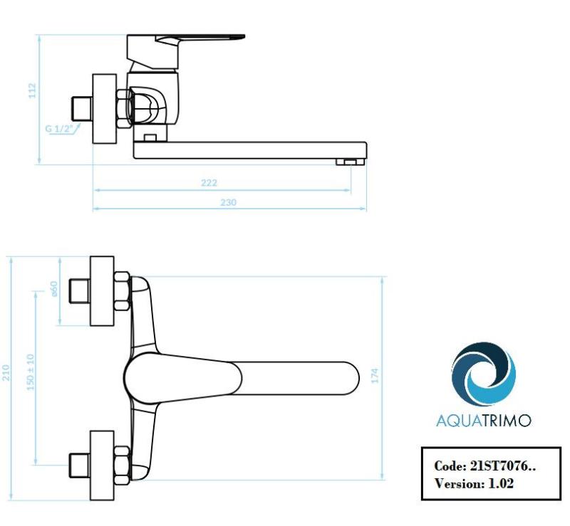 AquaTrimo Schubert robinet de bucătărie cu o singură mână, montat pe perete, crom 21ST7076CM