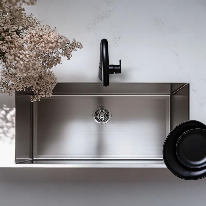 Ausmann sau chiuvetă mare din oțel inoxidabil 74x40cm, cu montaj suprapus sau subblat, și încastrat adâncime suplimentară de 22cm 1208957114