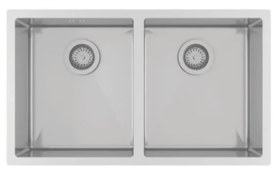 Chiuvetă din oțel inoxidabil dublă Ausmann, 76x45cm, cu două cuve de 34x40cm, montaj plan sau sub blat și suprafață adâncă suplimentară de 22cm. 1208957116