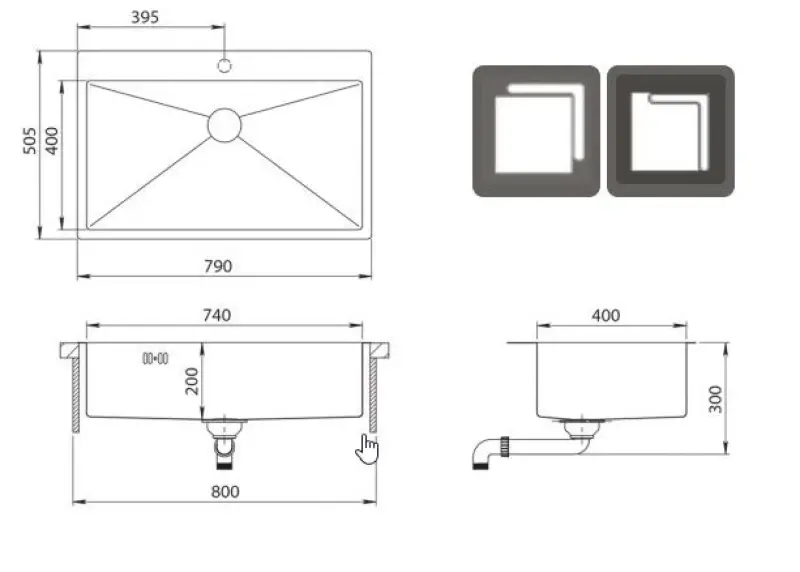 Chiuveta mare din oțel inoxidabil, Ausmann sau Blue, cu dimensiunile de 79x50cm, montaj pe suprafață sau deasupra blatului, cu orificiu pentru robinet. Cod produs: 1208957119.