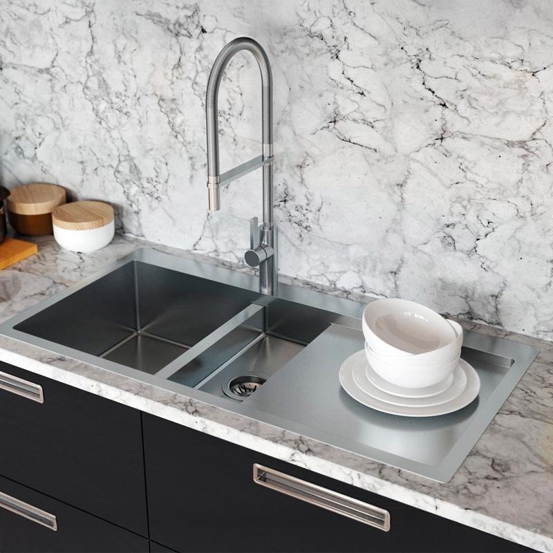 Ausmann sau Blue 1,5 chiuvetă din oțel inoxidabil 78x50cm, montaj pe suprafață sau încastrată, cu zonă de scurgere 1208957126