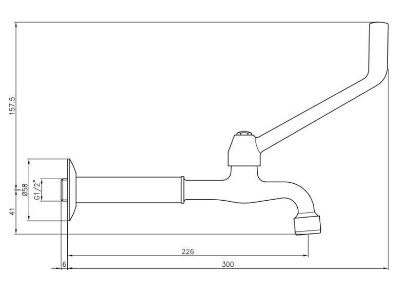 Clinica PB pentru persoanele cu dizabilități, robinet de perete pentru chiuvetă cu apă rece, cu manetă lungă, model lung, crom, 1208957199.