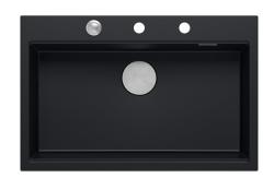 Chiuvetă mare de granit negru mat Quadri, cu accesorii incluse, dimensiuni 76x50cm, cod produs 1208957201.