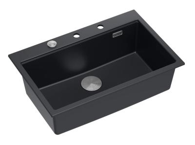 Chiuvetă mare de granit negru mat Quadri, cu accesorii incluse, dimensiuni 76x50cm, cod produs 1208957201.