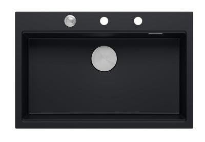 Chiuvetă mare de granit negru mat Quadri, cu accesorii incluse, dimensiuni 76x50cm, cod produs 1208957201.