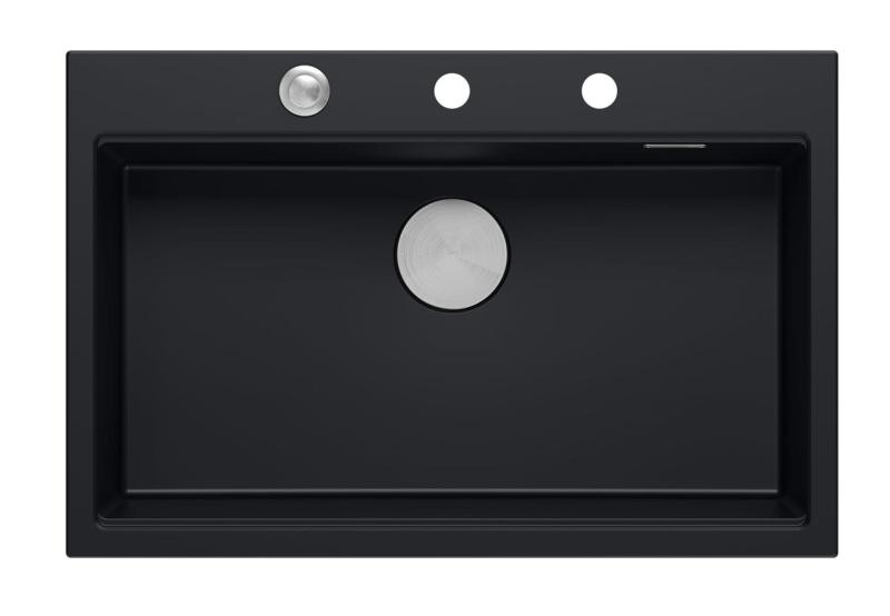 Chiuvetă mare de granit negru mat Quadri, cu accesorii incluse, dimensiuni 76x50cm, cod produs 1208957201.