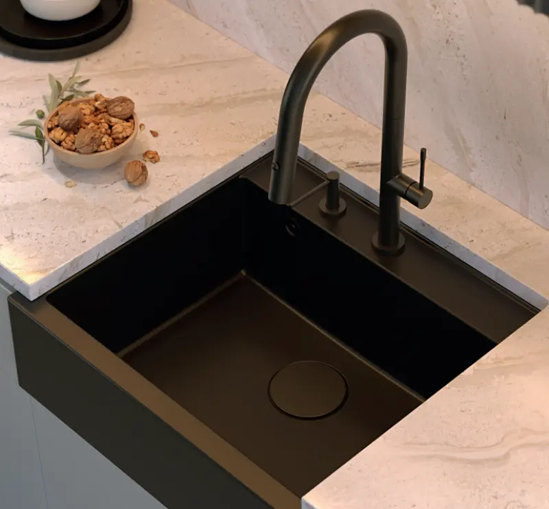 Dispenserul de săpun încorporat de lux Quadri Swindon, negru mat, se poate reumple de sus, 1208957213.