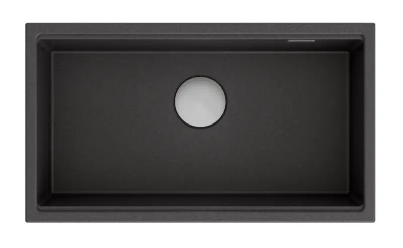 Cuptorul de mare adâncime Quadri Newport, din granit, montat deasupra sau sub blat, cu chiuvetă antracită de 760x435 mm.