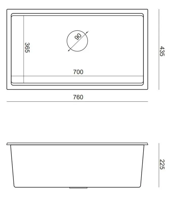 Cuptorul de mare adâncime Quadri Newport, din granit, montat deasupra sau sub blat, cu chiuvetă antracită de 760x435 mm.