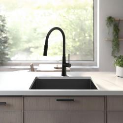 Quadri Preston Baterie de bucătărie neagră mat cu duză flexibilă și 2 poziții Negru 1208957227