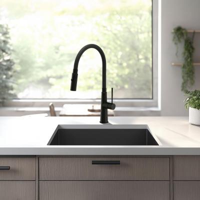 Quadri Preston Baterie de bucătărie neagră mat cu duză flexibilă și 2 poziții Negru 1208957227