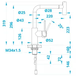 Caressi Basic Line Baterie de bucătărie cu un singur mâner din oțel inoxidabil cu duză detașabilă CA122I U ECO 1208957247