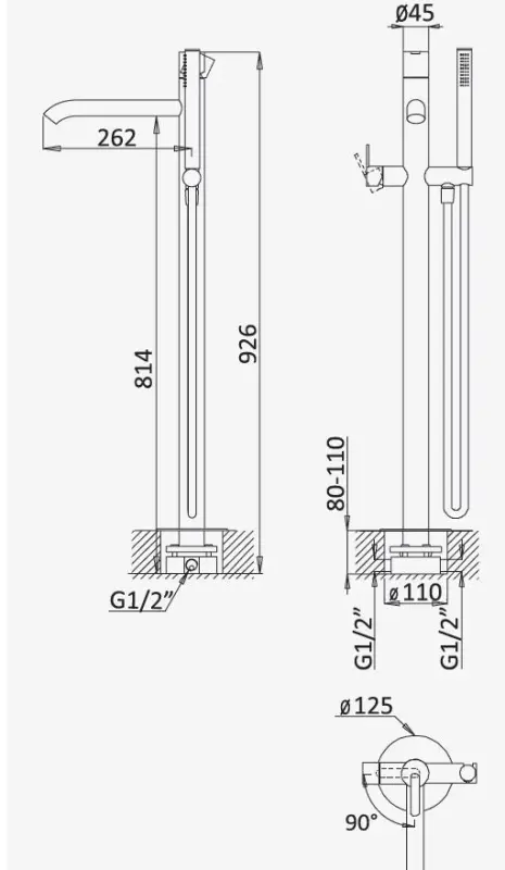 AquaTrimo Acciaio baterie de cadă independentă cu duș de mână din oțel inoxidabil 1208957285