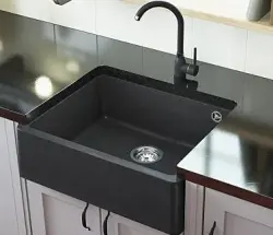 Granitul meu tradițional, chiuveta din granit pentru bucătărie, cu dimensiunile de 60x48 cm, albă, cu montaj sub blat și suprafață plană, cod 1208957289.