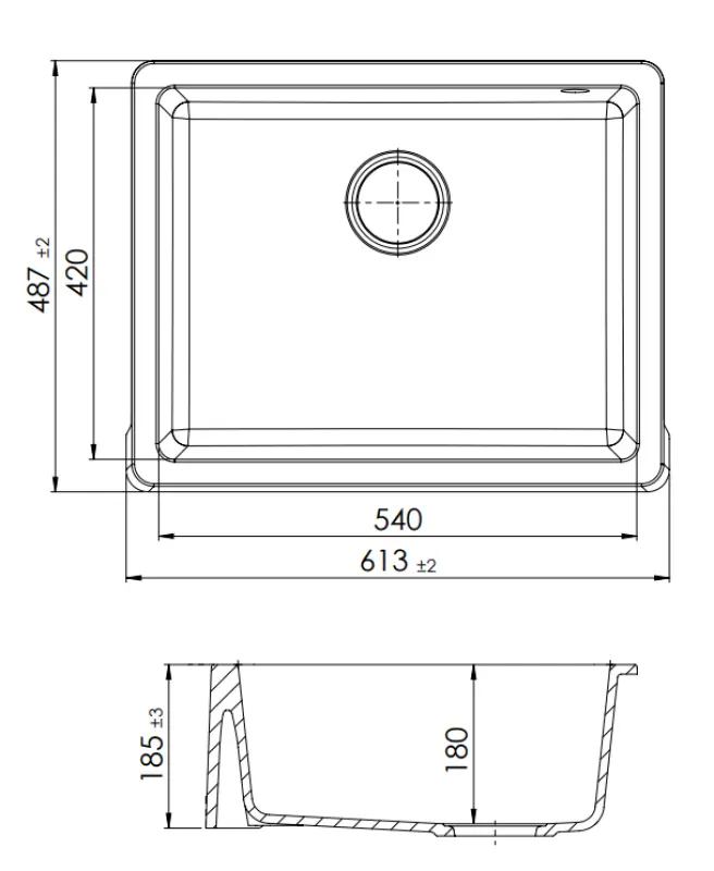Granitul meu tradițional, chiuveta din granit pentru bucătărie, cu dimensiunile de 60x48 cm, albă, cu montaj sub blat și suprafață plană, cod 1208957289.