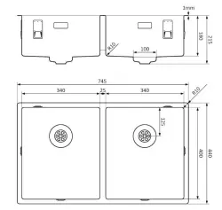 Lorreine Royal chiuveta cu dublă cuvă din metal de armă 3434 cm, montaj plat sub blat și suprapus, 3434SP-GunMetal 1208957311