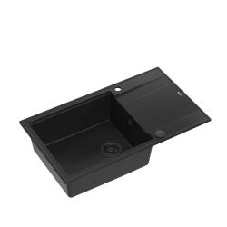 Quadri Luton chiuvetă mare de suprafață din granit negru cu scurgător reversibil 86x50cm cu dop din oțel inoxidabil 1208957326.