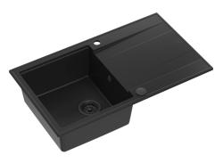 Chiuveta de montaj Quadri Luton din granit negru, cu suprafață de scurgere reversibilă, dimensiuni 86x50cm, cu dop de negro1208957327