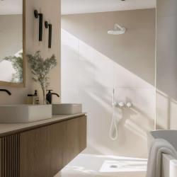 Set de duș încastrat Waterevolution Flow, alb mat, cu duș cu efect de ploaie cu termostat și duș de mână 1208957344