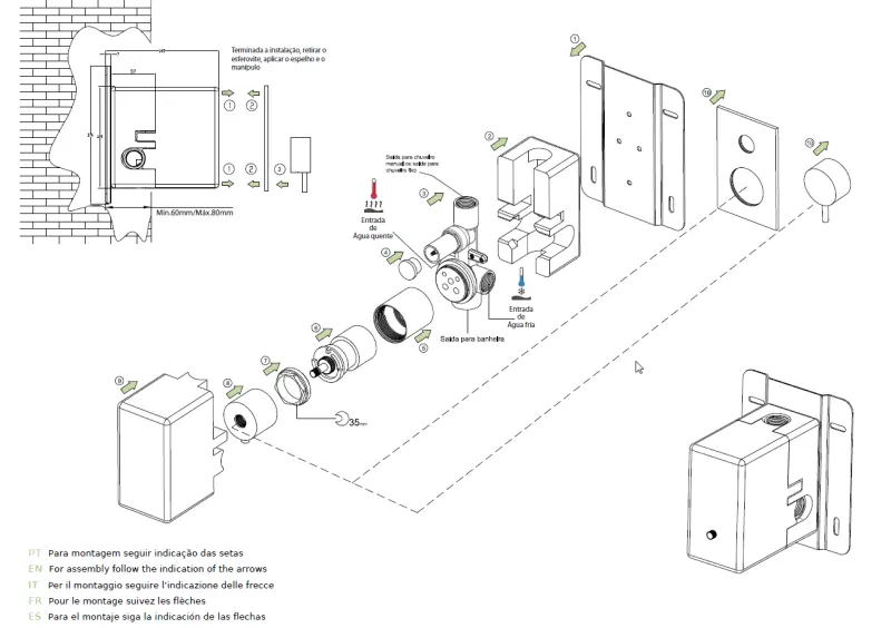Set de duș încastrat Waterevolution Flow, alb mat, cu duș cu efect de ploaie cu termostat și duș de mână 1208957344