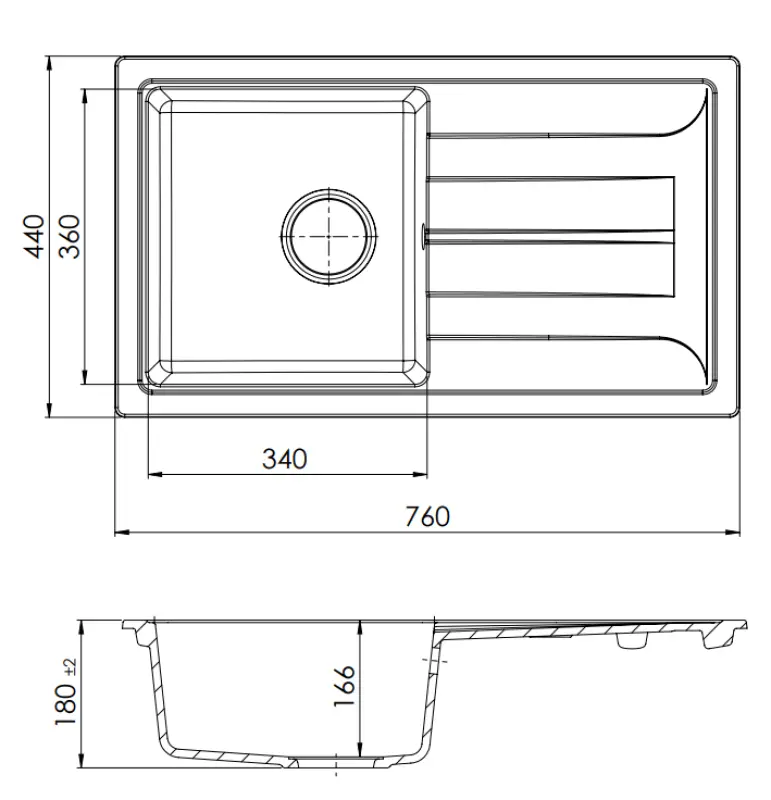 Granită My Smart extra supraadâncă de granit, chiuvetă neagră, 76x44cm, cu scurgere reversibilă 1208957353.