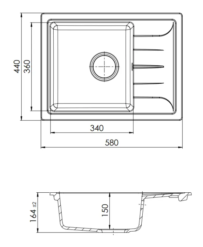 Granitul meu inteligent, extra profund, chiuvetă neagră montată pe blat, 58x44cm, cu picurător reversibil.