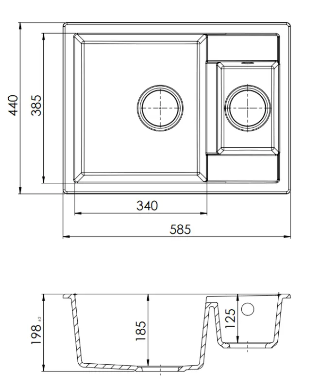 Granitul meu inteligent suplimentar extra, chiuveta neagră de suprafață granit 1,5 cm adâncime 58x44 cm 1208957355.
