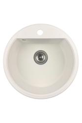 Granitul meu de la Bremen, chiuveta rotundă din granit de 43 cm, albă, montată deasupra și sub blat, cu gaură pentru robinet și capac din oțel inoxidabil, cod 1208957356.