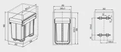 Sistemul de sortare Garbi S-30-2 încorporabil cu 2 coșuri de gunoi, unul de 10 litri și unul de 20 de litri, 1208957363.
