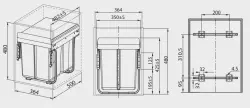 Sistemul de sortare încorporat Garbi Sorter S-40-2, cu 2 coșuri de gunoi de 2 x 20 litri, 1208957364.