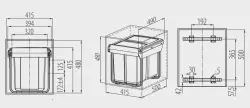 Sistemul de sortare încorporabil Garbi S-45-3 cu 3 coșuri de gunoi, 1 x 20 litri și 2 x 10 litri 1208957366