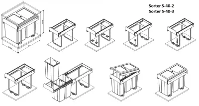 Sistemul de sortare încorporabil Garbi S-45-3 cu 3 coșuri de gunoi, 1 x 20 litri și 2 x 10 litri 1208957366