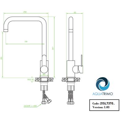 AquaTrimo Solid robinet de bucătărie din oțel inoxidabil masiv cu duză pivotantă  21SL7370SS