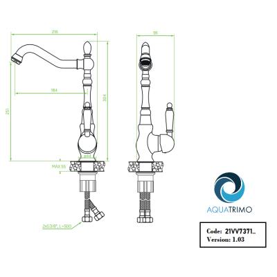 AquaTrimo Vivaldi clasică baterie de bucătărie cromată și duză pivotantă 21VV7371CM